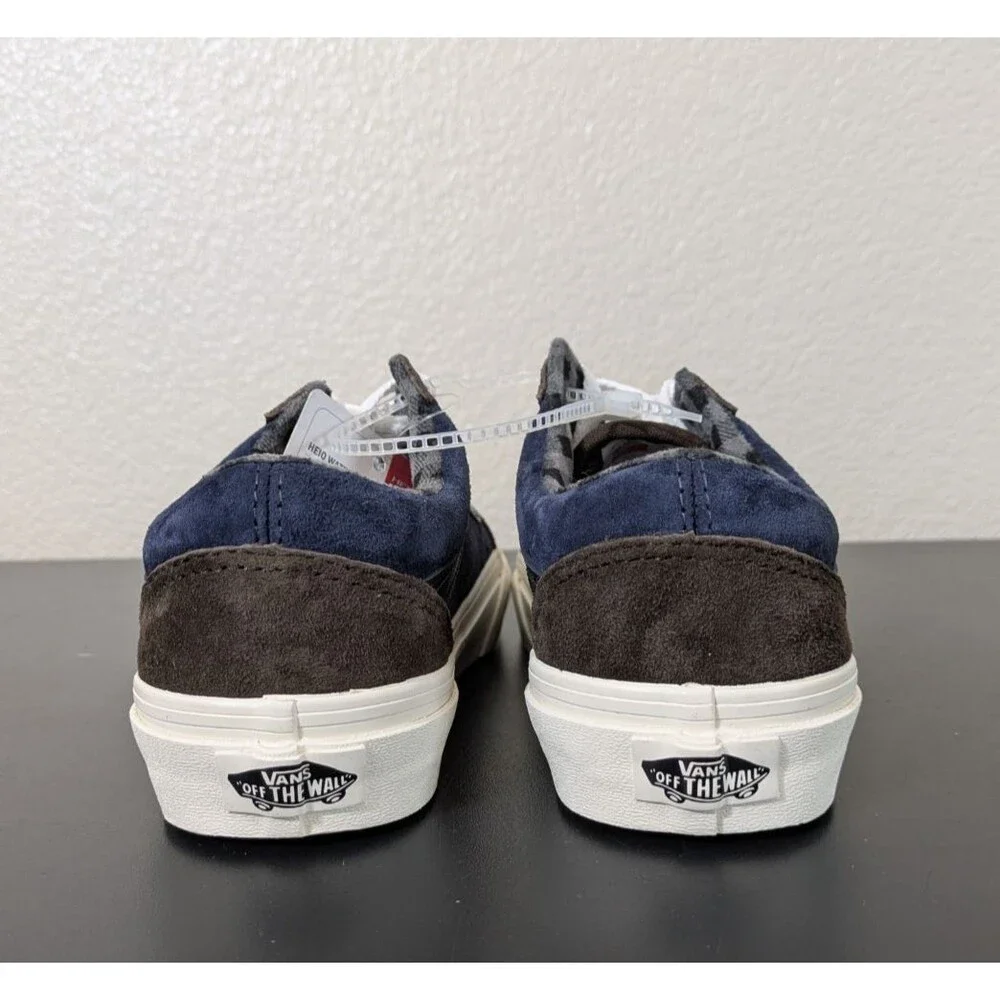Vans Old Skool Mens Size 4.5 / Wmn 6 Pig Suede Plaid Brown Navy Blue Skate shoes